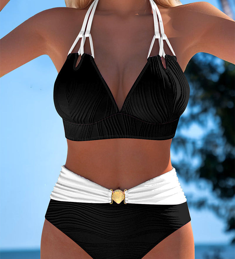 Lily™ | High Waisted Double Strap Swimsuit with Contrast Color