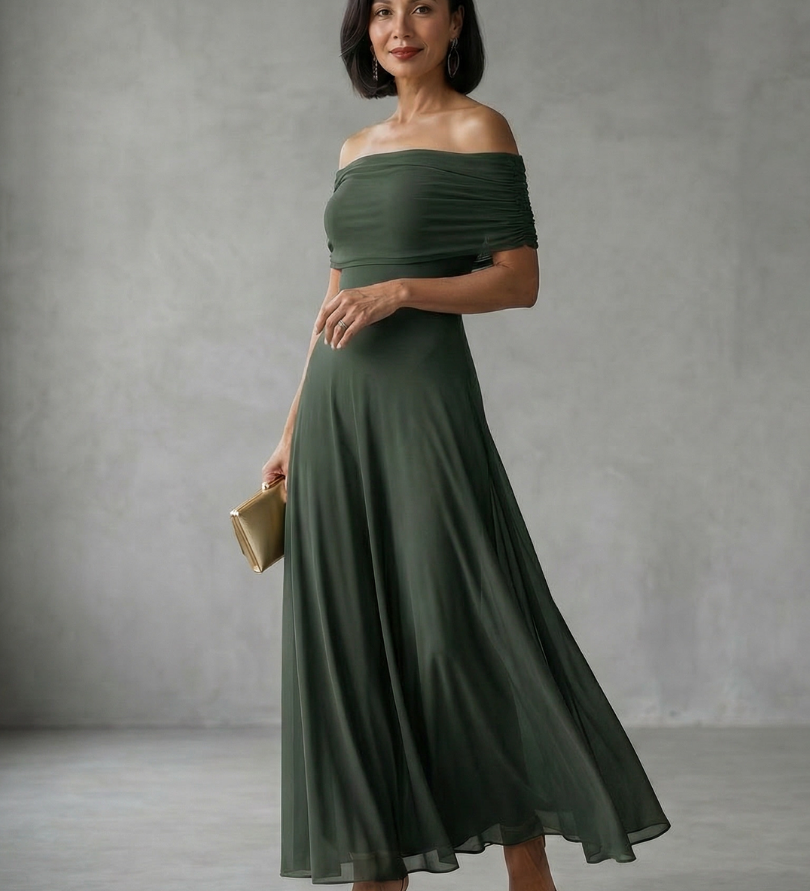 June | Off Shoulder Draped Midi Dress
