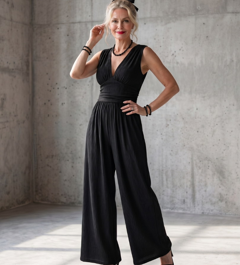 Vincenza | Deep V Waist Defined Wide Leg Jumpsuit