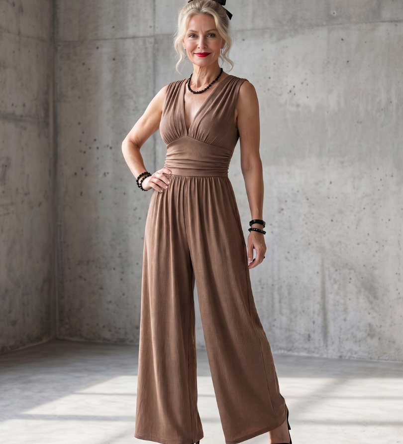 Vincenza | Deep V Waist Defined Wide Leg Jumpsuit