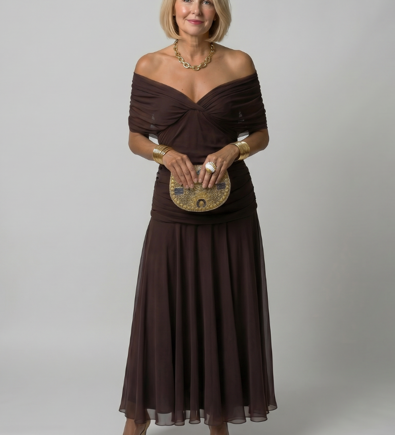 Calen | Off Shoulder Flow Midi Dress