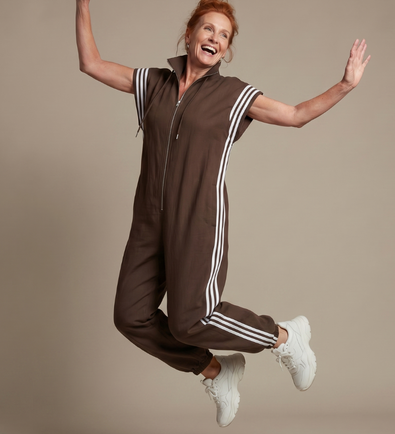 Lark | Zip Front Stripe Panel Jumpsuit