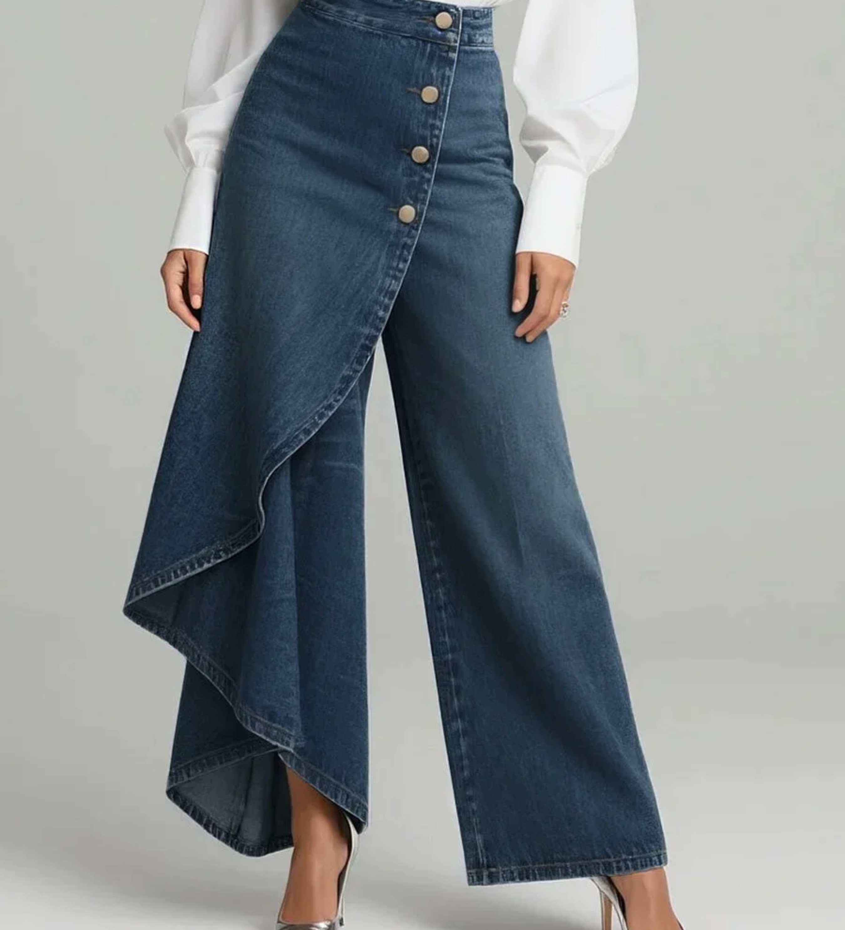 Stella - Wrap-Style Denim Trousers