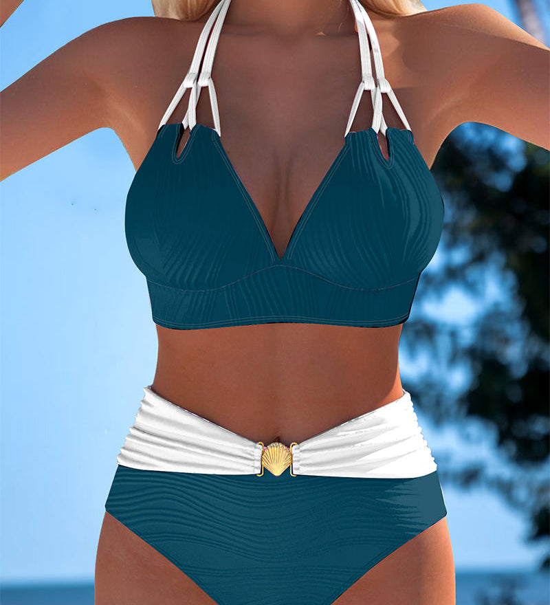 Lily™ | High Waisted Double Strap Swimsuit with Contrast Color