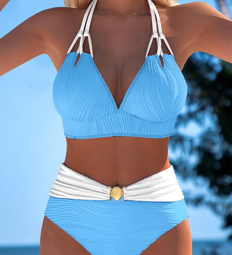 Lily™ | High Waisted Double Strap Swimsuit with Contrast Color