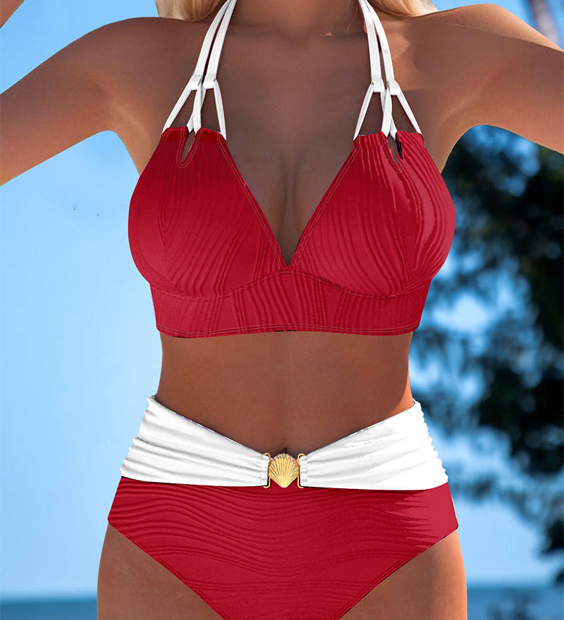 Lily™ | High Waisted Double Strap Swimsuit with Contrast Color