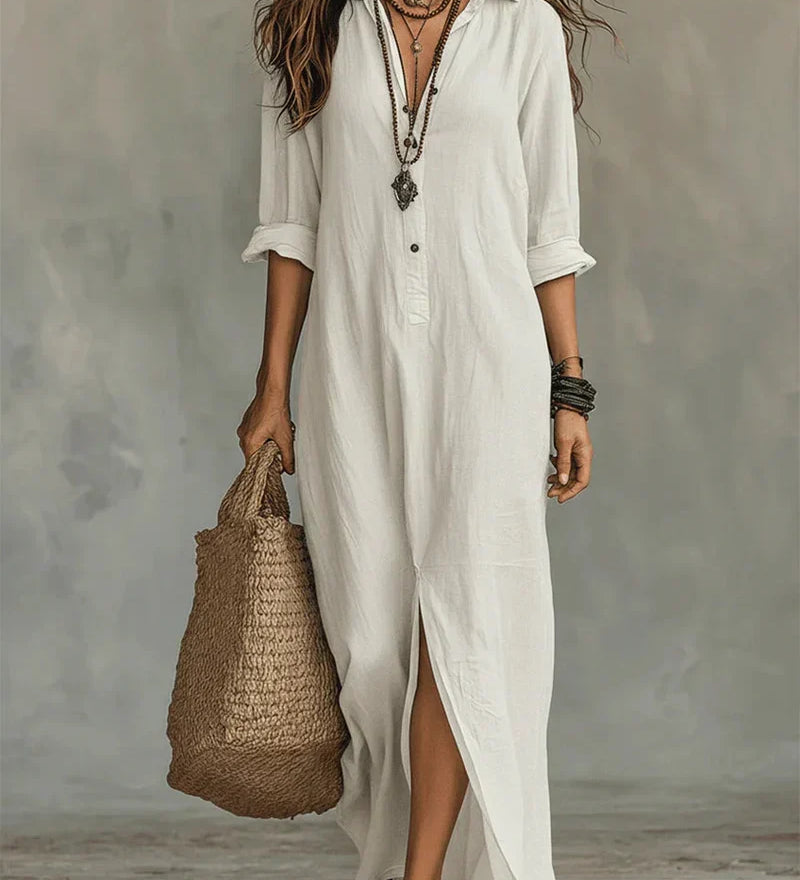 Amy – Relaxed Black Maxi Dress with Buttons