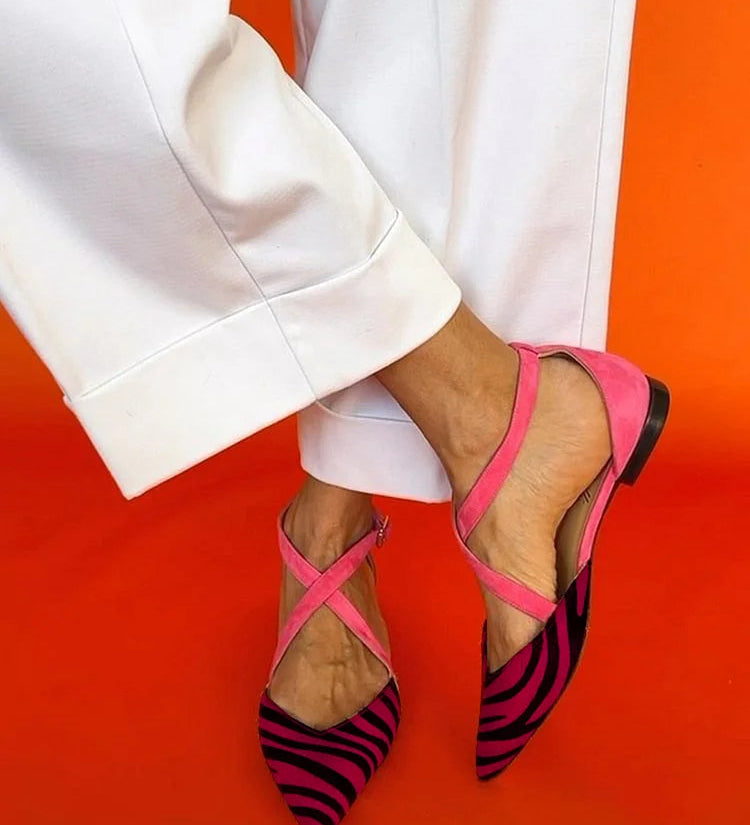 ZEBRA PRINT CROSS-STRAP FLATS