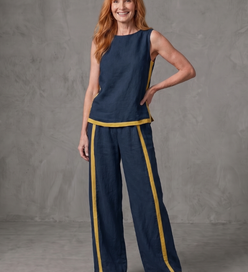 Inara | Sleeveless Top Wide Leg Contrast Pants Set
