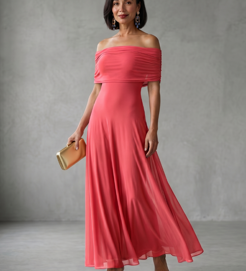 June | Off Shoulder Draped Midi Dress