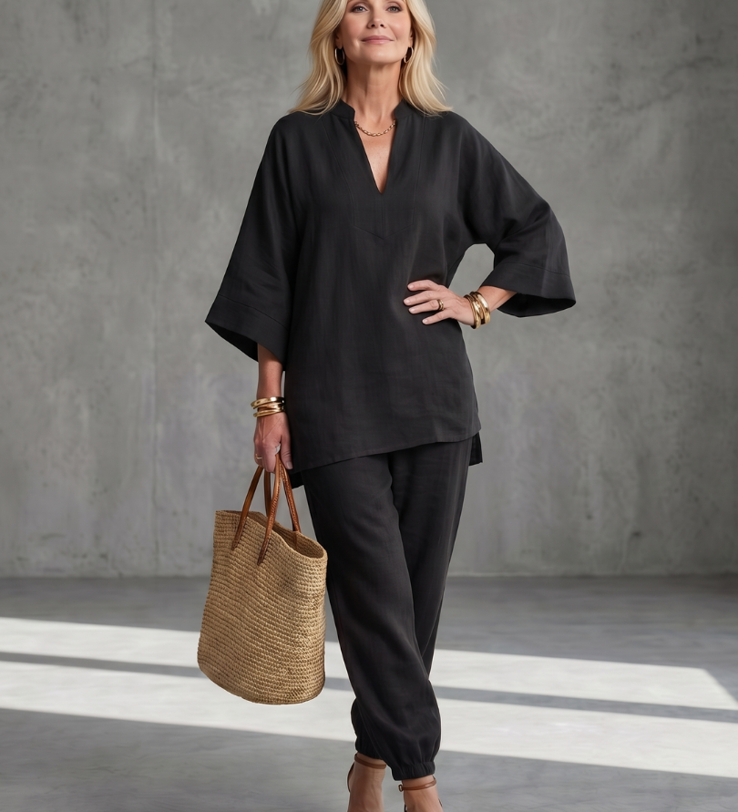 Georgiana | V Neck Tunic Gathered Trouser Set