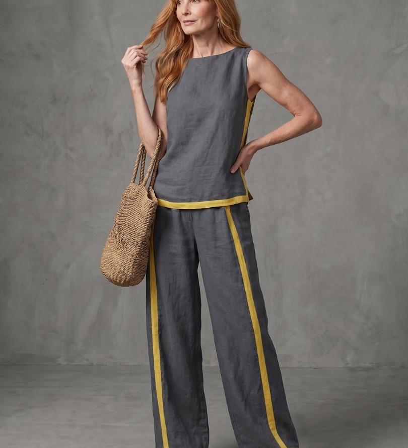 Inara | Sleeveless Top Wide Leg Contrast Pants Set