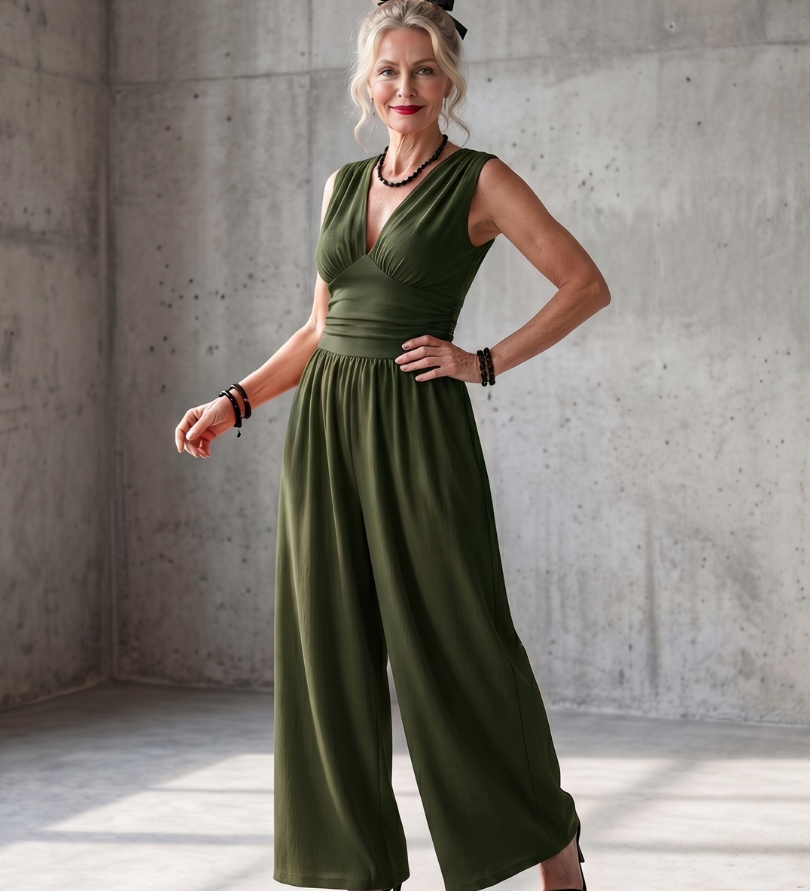 Vincenza | Deep V Waist Defined Wide Leg Jumpsuit