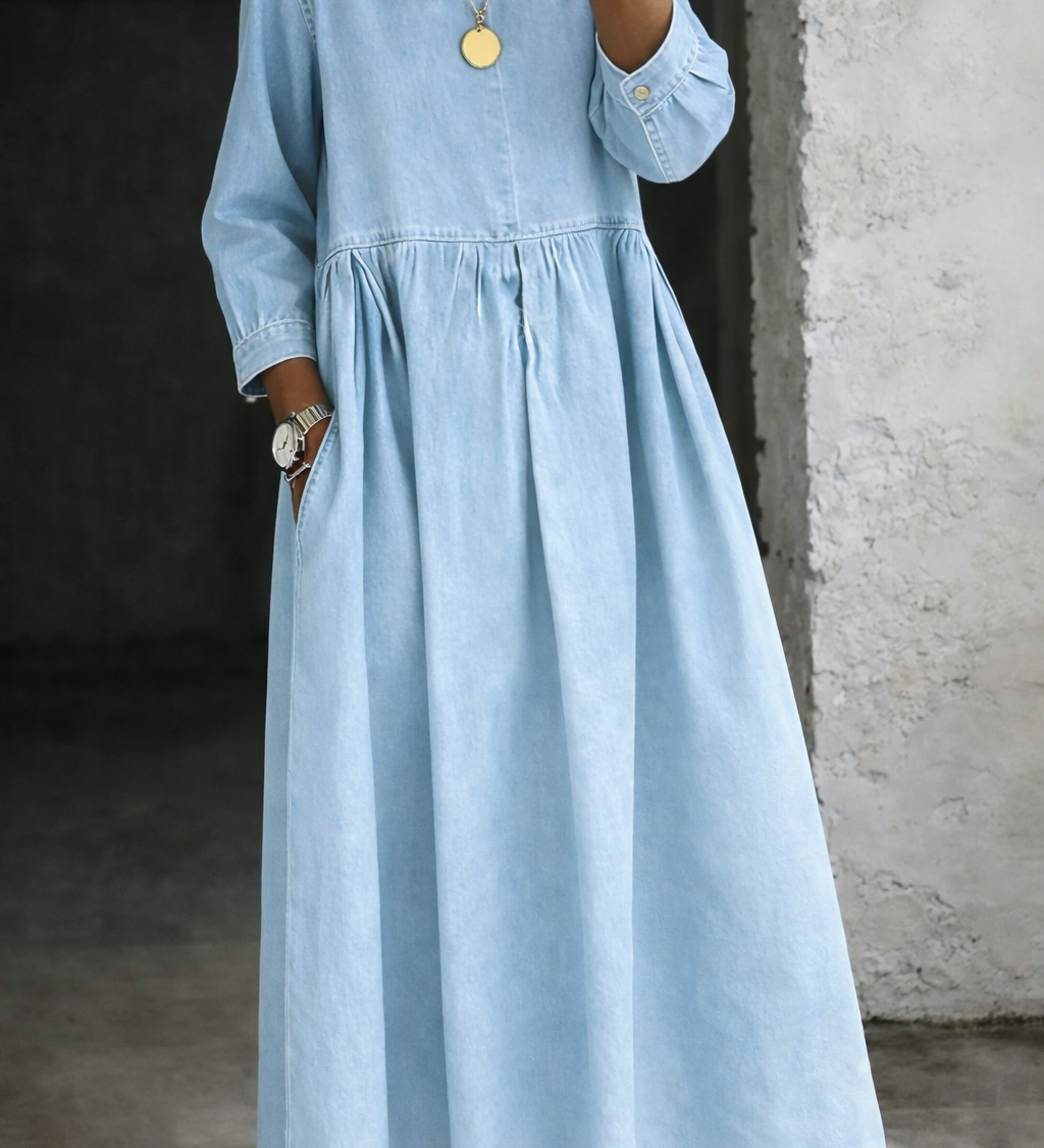 Kelsey - Denim Dress with Peter Pan Collar