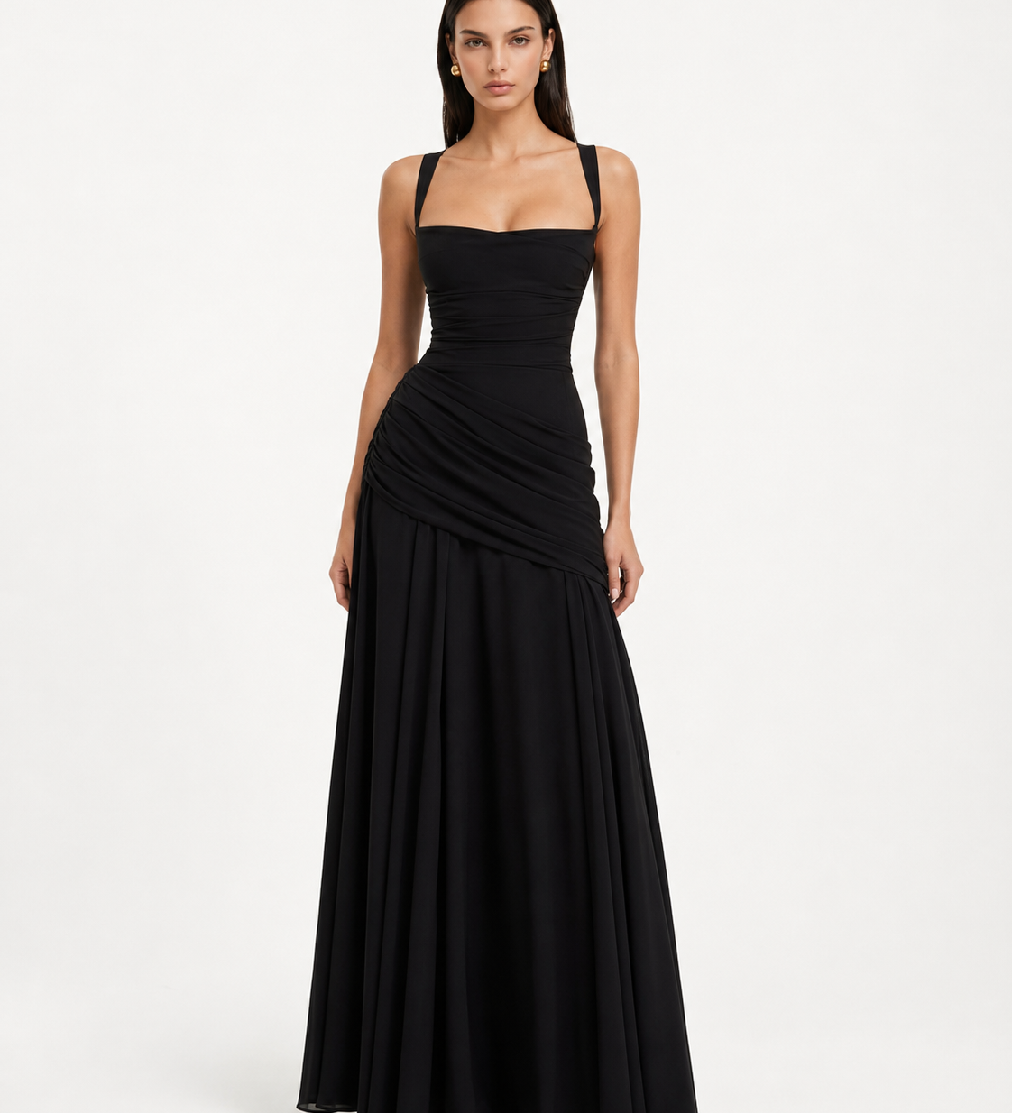 Ellie – Pleated Maxi Dress with Square Neckline