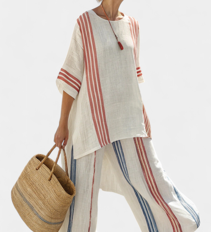 Solvane | Sophisticated Multicolor Striped Top & Mediterranean Pants