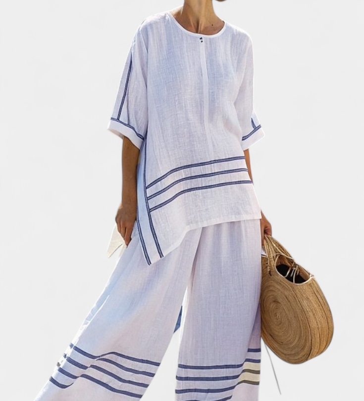 Wynric | Sophisticated Striped Asymmetrical Top & Bold Pants