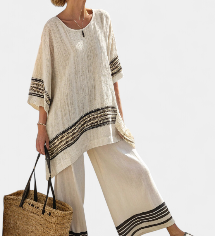 Harlowe | Elegant Black-Striped Linen Top & Flowing Pants