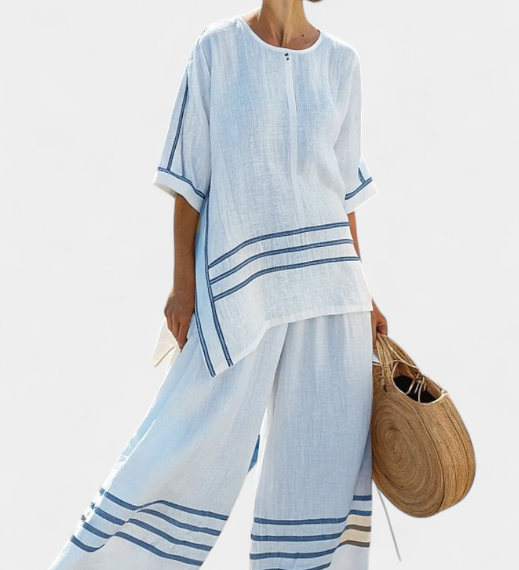 Wynric | Sophisticated Striped Asymmetrical Top & Bold Pants