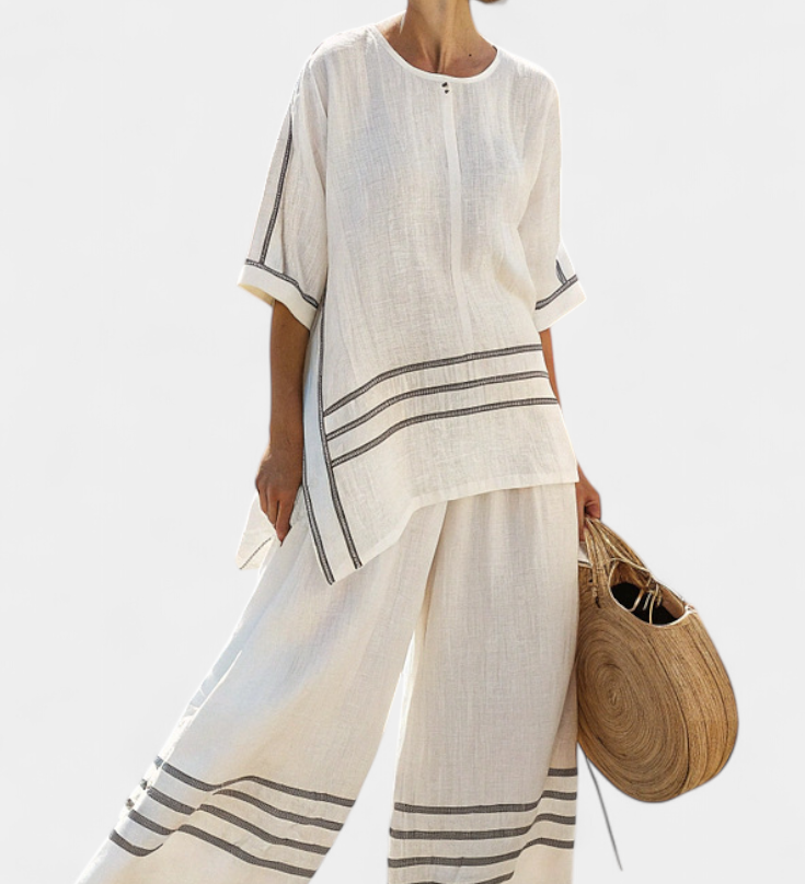 Wynric | Sophisticated Striped Asymmetrical Top & Bold Pants