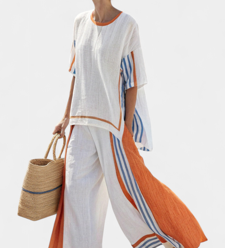 Thorneil | Comfortable Wide-Leg Striped Pants & Linen Top