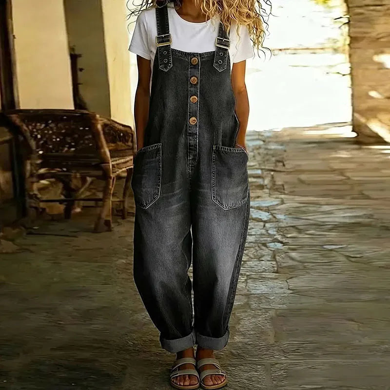 Mila - Vintage Overalls in Soft Cotton with Denim Print