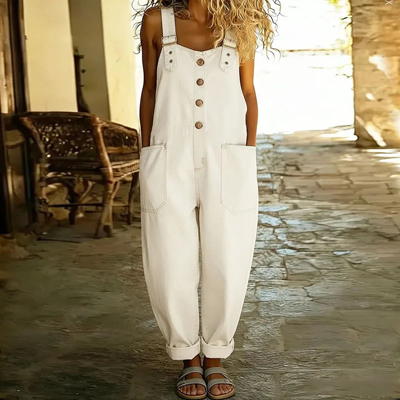 Mila - Vintage Overalls in Soft Cotton with Denim Print