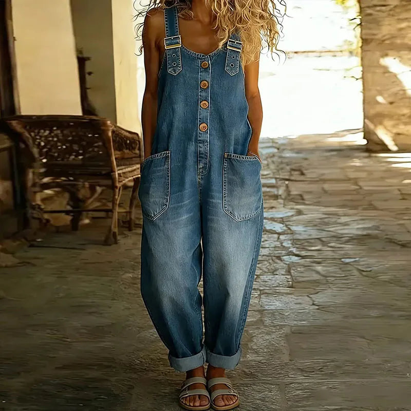 Mila - Vintage Overalls in Soft Cotton with Denim Print