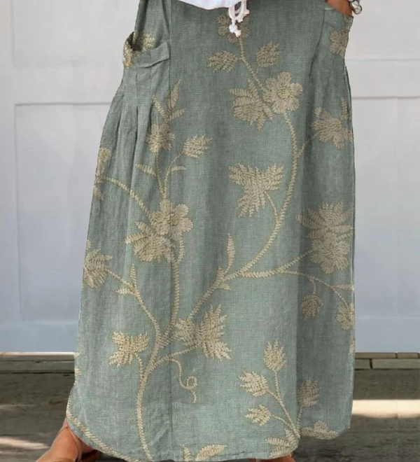 Mella™ | Retro Elegant Floral Art Elastic waistband Pocket Skirt