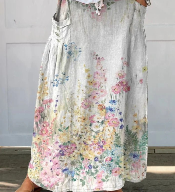 Mella™ | Retro Elegant Floral Art Elastic waistband Pocket Skirt