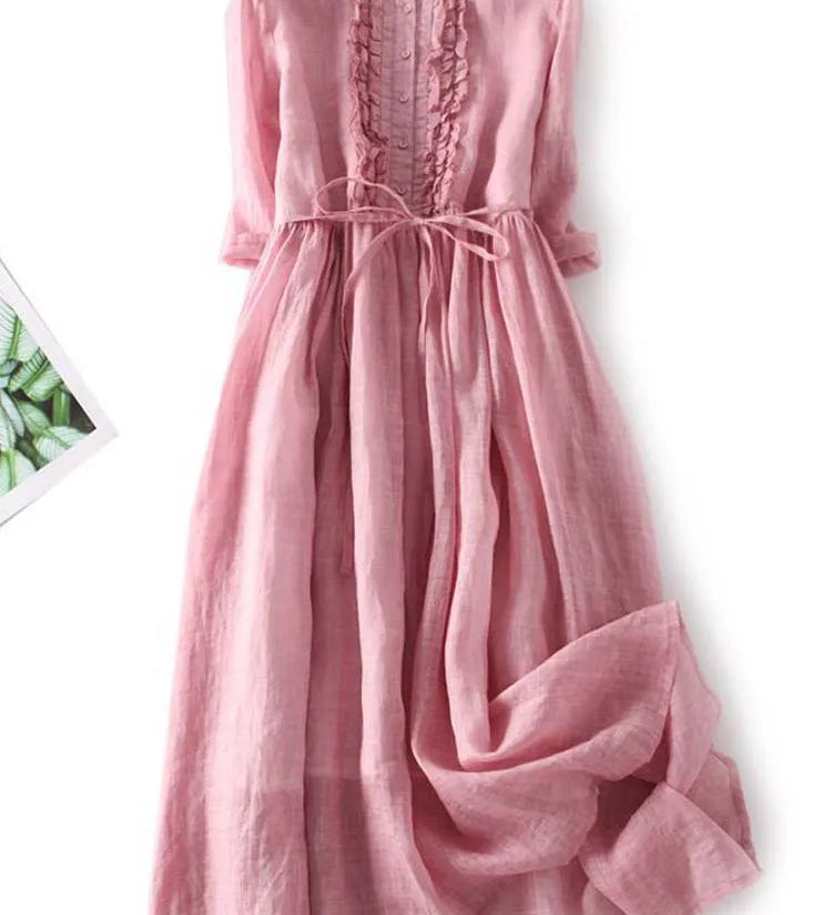 Arya - Womens Art Retro Round Neck Lace Up Waist Dress