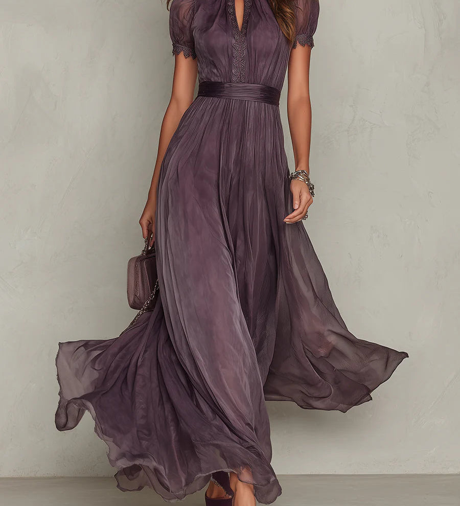 Ava - Long Purple Dress with Keyhole Neckline