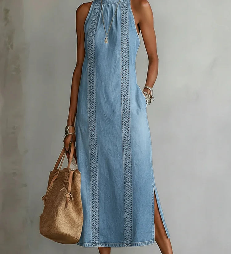 Nadia - Denim Dress with Retro Lace