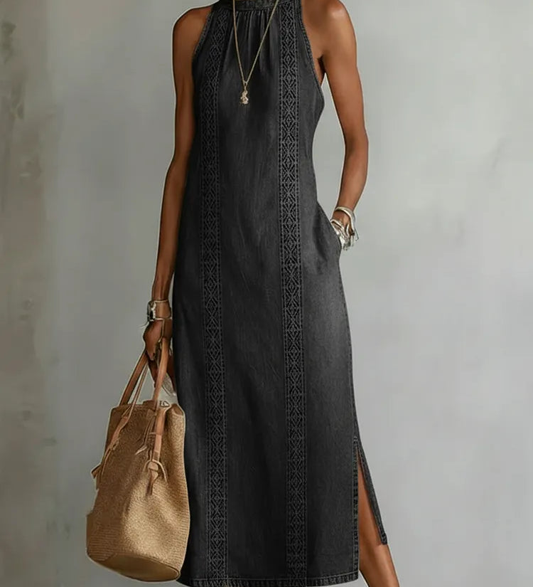 Nadia - Denim Dress with Retro Lace