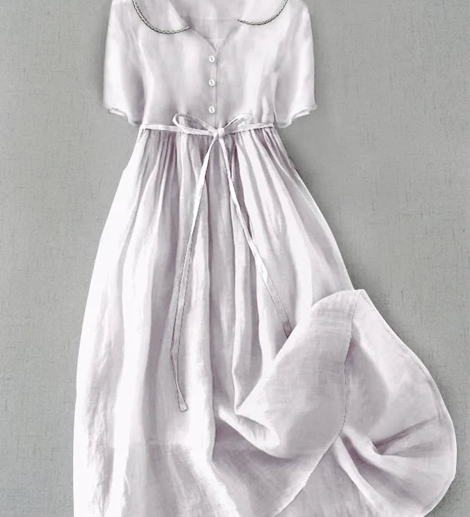 Isla - Elegant Cotton Linen Mid Sleeve Dress