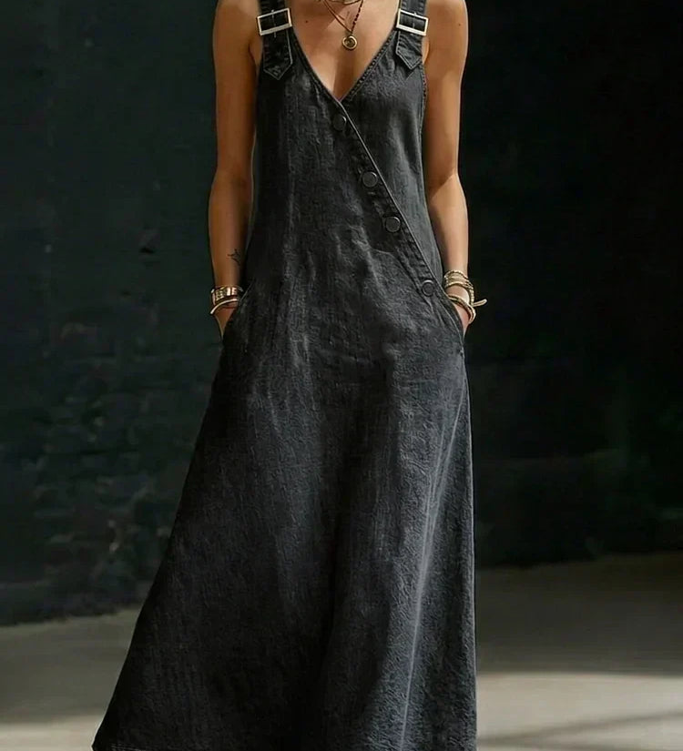 Sienna - Long Denim Dress with Buttons