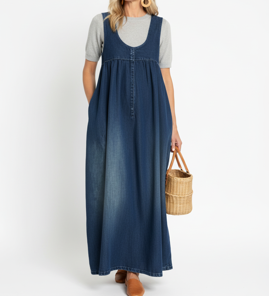Rose - Vintage Denim Maxi Dress